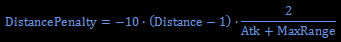 DistancePenatly = -10 * (Distance - 1) * 2 / (Atk + MaxRange)